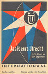 710892 Visitekaartje voor de Jaarbeurs Utrecht Internationaal, 1950 in maart en september, met achterop de jaarkalender 1950.